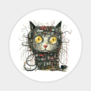 Futuristic Cyber Cat  Cyberpunk Magnet